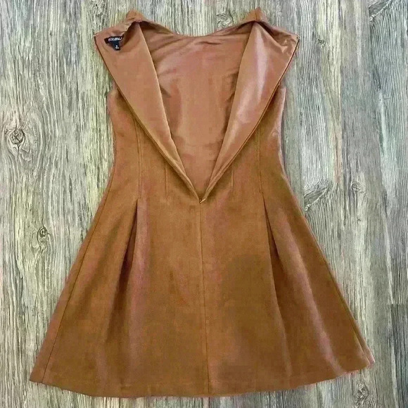 ROZ & ALI Faux Suede Women's 10 Sleeveless Fit and Flare Brown Dress Stretch Zip - Picture 3 of 11